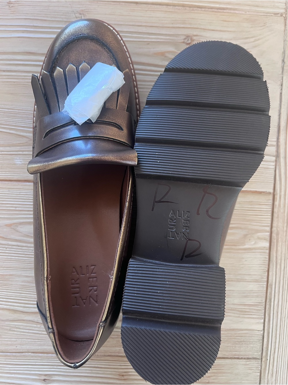 Naturalizer Metallic Bronze Lug Sole Loafers Size 9.5W – Tassel Platform Shoes - Picture 7 of 7